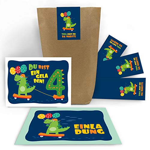 12 Einladungskarten 4. Geburtstag Kinder Jungen Jungs Dinosaurier Dino vierte Kindergeburtstag incl. 12 Umschläge, 12 Tüten/natur, 12 Aufkleber 12 Einladungskarten 4. Geburtstag Kinder Jungen Jungs Dinosaurier Dino vierte Kindergeburtstag incl. 12 Umschläge, 12 Tüten/natur, 12 Aufkleber von Junaversum