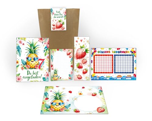 12 Einladungskarten 7. Kindergeburtstag Mädchen Ananas Kinder Sommer Einladungen siebte Geburtstag inkl. 12 Umschläge, 12 Tüten, 12 Aufkleber, 12 Lesezeichen, 12 Blöcke, 12 Schiffe versenken 12 Einladungskarten 7. Kindergeburtstag Mädchen Ananas Kinder Sommer Einladungen siebte Geburtstag inkl. 12 Umschläge, 12 Tüten, 12 Aufkleber, 12 Lesezeichen, 12 Blöcke, 12 Schiffe versenken von Junaversum