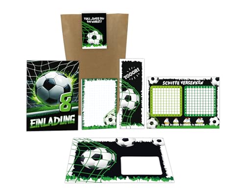 12 Einladungskarten 8. Kindergeburtstag Fußball Fussball Jungen Kinder Einladungen achte Geburtstag inkl. 12 Umschläge, 12 Tüten, 12 Aufkleber, 12 Lesezeichen, 12 Blöcke, 12 Schiffe versenken 12 Einladungskarten 8. Kindergeburtstag Fußball Fussball Jungen Kinder Einladungen achte Geburtstag inkl. 12 Umschläge, 12 Tüten, 12 Aufkleber, 12 Lesezeichen, 12 Blöcke, 12 Schiffe versenken von Junaversum