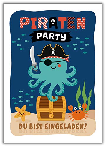 12 Einladungskarten Kindergeburtstag Jungen Mädchen Pirat Piraten-Party Einladungen Kinder von Junaversum