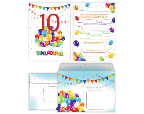12 Einladungskarten incl. 12 Umschläge zum 10. Kindergeburtstag Jungen Mädchen Luftballons Einladungen zehnte Geburtstag 12 Einladungskarten incl. 12 Umschläge zum 10. Kindergeburtstag Jungen Mädchen Luftballons Einladungen zehnte Geburtstag von Junaversum