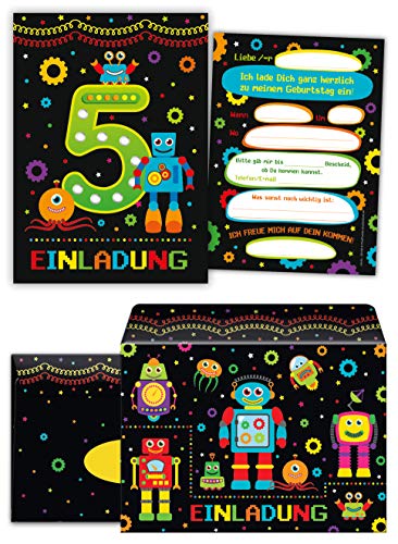 12 Einladungskarten incl. 12 Umschläge zum 5. Kindergeburtstag fünfte Geburtstag Jungen Jungs Robot Roboter 12 Einladungskarten incl. 12 Umschläge zum 5. Kindergeburtstag fünfte Geburtstag Jungen Jungs Robot Roboter von Junaversum