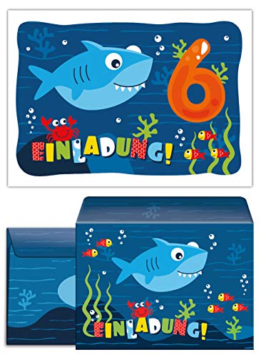 12 Einladungskarten incl. 12 Umschläge zum 6. Kindergeburtstag sechste Geburtstag Jungen Jungs Mädchen Hai Einladungen zum Geburtstag 12 Einladungskarten incl. 12 Umschläge zum 6. Kindergeburtstag sechste Geburtstag Jungen Jungs Mädchen Hai Einladungen zum Geburtstag von Junaversum