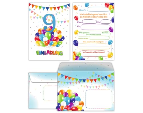12 Einladungskarten incl. 12 Umschläge zum 9. Kindergeburtstag Jungen Mädchen Luftballons Einladungen neunte Geburtstag 12 Einladungskarten incl. 12 Umschläge zum 9. Kindergeburtstag Jungen Mädchen Luftballons Einladungen neunte Geburtstag von Junaversum