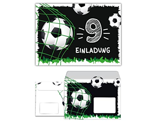 12 Einladungskarten incl. 12 Umschläge zum 9. Kindergeburtstag neunte Geburtstag Jungen Fussball Fußball von Junaversum