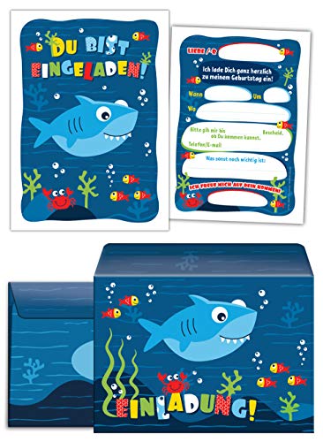 12 Einladungskarten incl. 12 Umschläge zum Kindergeburtstag Jungen Jungs Mädchen Hai Einladungen zum Geburtstag Kinder 12 Einladungskarten incl. 12 Umschläge zum Kindergeburtstag Jungen Jungs Mädchen Hai Einladungen zum Geburtstag Kinder von Junaversum