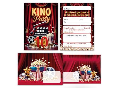 12 Einladungskarten inkl. 12 Umschläge zum 10. Kindergeburtstag Kino Party Mädchen Jungen rot coole bunte Einladungen zehnte Geburtstag Geburtstagseinladungen Kids 12 Einladungskarten inkl. 12 Umschläge zum 10. Kindergeburtstag Kino Party Mädchen Jungen rot coole bunte Einladungen zehnte Geburtstag Geburtstagseinladungen Kids von Junaversum