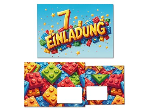 12 Einladungskarten inkl. 12 Umschläge zum 7. Kindergeburtstag Bausteine Mädchen Jungen Kinder coole bunte Einladungen siebte Geburtstag Geburtstagseinladungen Kids 12 Einladungskarten inkl. 12 Umschläge zum 7. Kindergeburtstag Bausteine Mädchen Jungen Kinder coole bunte Einladungen siebte Geburtstag Geburtstagseinladungen Kids von Junaversum