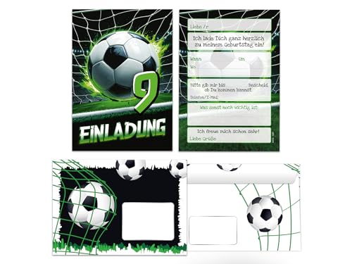 12 Einladungskarten inkl. 12 Umschläge zum 9. Kindergeburtstag Fußball Fussball Jungen Kinder coole bunte Einladungen neunte Geburtstag Geburtstagseinladungen Kids 12 Einladungskarten inkl. 12 Umschläge zum 9. Kindergeburtstag Fußball Fussball Jungen Kinder coole bunte Einladungen neunte Geburtstag Geburtstagseinladungen Kids von Junaversum