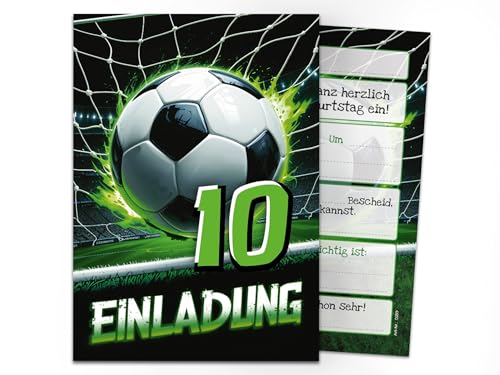 12 Einladungskarten zum 10. Kindergeburtstag Fußball Fussball Jungen Kinder coole bunte Einladungen zehnte Geburtstag Geburtstagseinladungen Kids 12 Einladungskarten zum 10. Kindergeburtstag Fußball Fussball Jungen Kinder coole bunte Einladungen zehnte Geburtstag Geburtstagseinladungen Kids von Junaversum