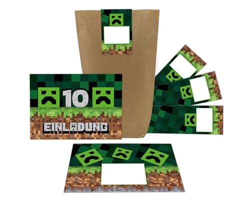 12 Einladungskarten zum 10. Kindergeburtstag Jungen Game-Design Gamer-Party Einladungen zehnte Geburtstag incl. 12 Umschläge, 12 Tüten, 12 Aufkleber 12 Einladungskarten zum 10. Kindergeburtstag Jungen Game-Design Gamer-Party Einladungen zehnte Geburtstag incl. 12 Umschläge, 12 Tüten, 12 Aufkleber von Junaversum