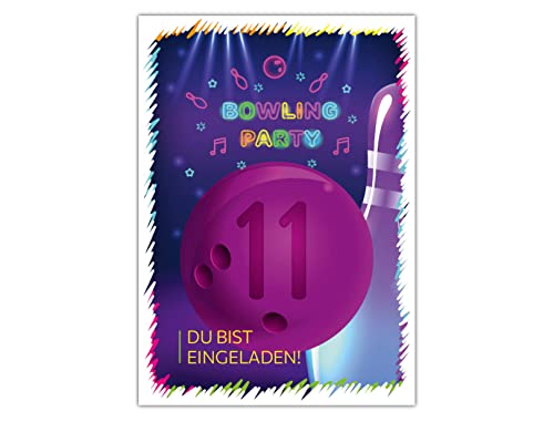 12 Einladungskarten zum 11. Kindergeburtstag elfte Geburtstag Mädchen Jungen Bowling Bowling-Party von Junaversum