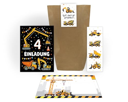 12 Einladungskarten zum 4. Kindergeburtstag Jungen Bagger Baustelle Kinder coole Einladungen vierte Geburtstag Geburtstagseinladungen inkl. 12 Umschläge, 12 Tüten, 12 Aufkleber, 12 Lesezeichen 12 Einladungskarten zum 4. Kindergeburtstag Jungen Bagger Baustelle Kinder coole Einladungen vierte Geburtstag Geburtstagseinladungen inkl. 12 Umschläge, 12 Tüten, 12 Aufkleber, 12 Lesezeichen von Junaversum