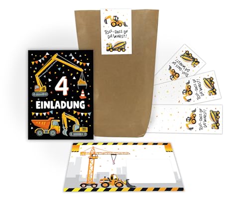 12 Einladungskarten zum 4. Kindergeburtstag Jungen Bagger Baustelle Kinder coole bunte Einladungen vierte Geburtstag Geburtstagseinladungen Kids inkl. 12 Umschläge, 12 Tüten, 12 Aufkleber 12 Einladungskarten zum 4. Kindergeburtstag Jungen Bagger Baustelle Kinder coole bunte Einladungen vierte Geburtstag Geburtstagseinladungen Kids inkl. 12 Umschläge, 12 Tüten, 12 Aufkleber von Junaversum