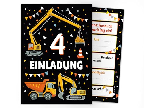 12 Einladungskarten zum 4. Kindergeburtstag Jungen Bagger Baustelle Kinder coole bunte Einladungen vierte Geburtstag Geburtstagseinladungen Kids 12 Einladungskarten zum 4. Kindergeburtstag Jungen Bagger Baustelle Kinder coole bunte Einladungen vierte Geburtstag Geburtstagseinladungen Kids von Junaversum
