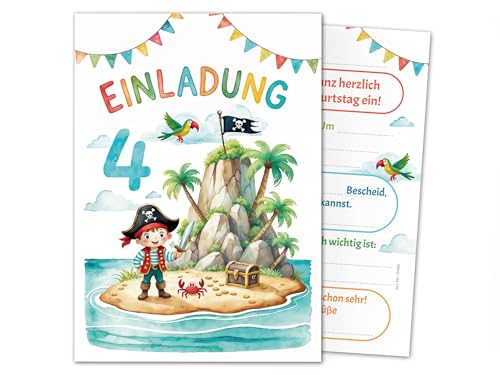 12 Einladungskarten zum 4. Kindergeburtstag Pirat Mädchen Jungen Kinder coole bunte Einladungen vierte Geburtstag Geburtstagseinladungen Kids 12 Einladungskarten zum 4. Kindergeburtstag Pirat Mädchen Jungen Kinder coole bunte Einladungen vierte Geburtstag Geburtstagseinladungen Kids von Junaversum