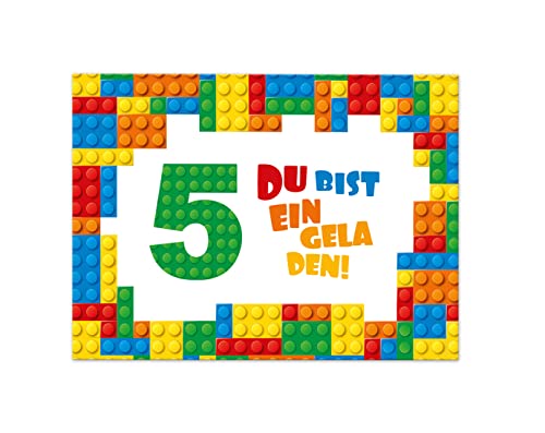 12 Einladungskarten zum 5. Kindergeburtstag Einladung fünfte Geburtstag Jungen Bausteine von Junaversum