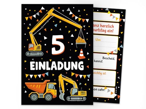 12 Einladungskarten zum 5. Kindergeburtstag Jungen Bagger Baustelle Kinder coole bunte Einladungen fünfte Geburtstag Geburtstagseinladungen Kids 12 Einladungskarten zum 5. Kindergeburtstag Jungen Bagger Baustelle Kinder coole bunte Einladungen fünfte Geburtstag Geburtstagseinladungen Kids von Junaversum