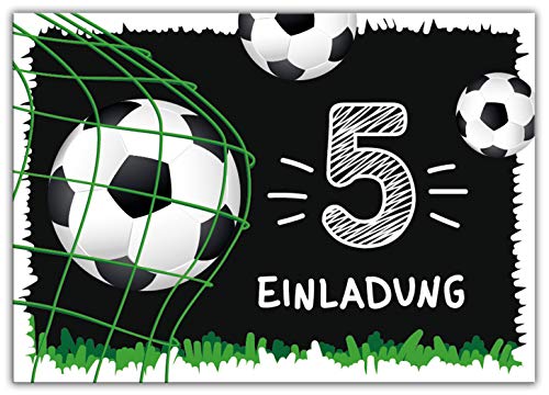 12 Einladungskarten zum 5. Kindergeburtstag fünfte Geburtstag Jungen Fussball Fußball von Junaversum