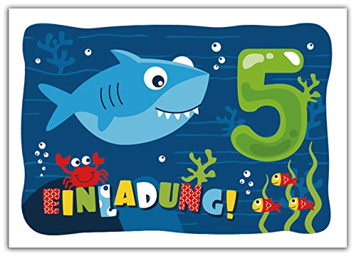 12 Einladungskarten zum 5. Kindergeburtstag fünfte Geburtstag Jungen Jungs Mädchen Hai Einladungen zum Geburtstag 12 Einladungskarten zum 5. Kindergeburtstag fünfte Geburtstag Jungen Jungs Mädchen Hai Einladungen zum Geburtstag von Junaversum