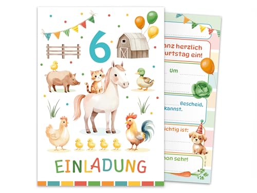 12 Einladungskarten zum 6. Kindergeburtstag Bauernhof Mädchen Jungen Kinder coole bunte Einladungen sechste Geburtstag Geburtstagseinladungen Kids 12 Einladungskarten zum 6. Kindergeburtstag Bauernhof Mädchen Jungen Kinder coole bunte Einladungen sechste Geburtstag Geburtstagseinladungen Kids von Junaversum