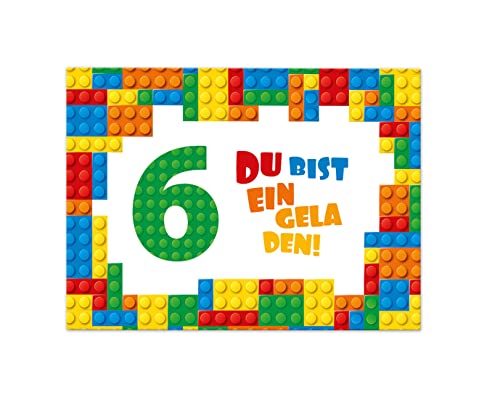 12 Einladungskarten zum 6. Kindergeburtstag Einladung sechste Geburtstag Jungen Bausteine von Junaversum