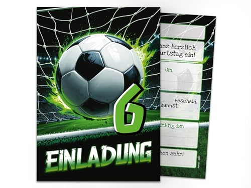 12 Einladungskarten zum 6. Kindergeburtstag Fußball Fussball Jungen Kinder coole bunte Einladungen sechste Geburtstag Geburtstagseinladungen Kids von Junaversum