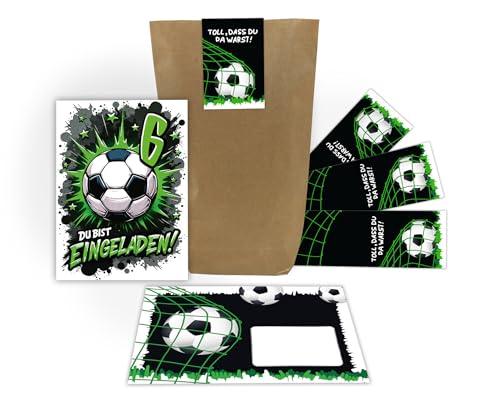 12 Einladungskarten zum 6. Kindergeburtstag Jungen Fußball Fussball Kinder coole bunte Einladungen sechste Geburtstag Geburtstagseinladungen Kids inkl. 12 Umschläge, 12 Tüten, 12 Aufkleber 12 Einladungskarten zum 6. Kindergeburtstag Jungen Fußball Fussball Kinder coole bunte Einladungen sechste Geburtstag Geburtstagseinladungen Kids inkl. 12 Umschläge, 12 Tüten, 12 Aufkleber von Junaversum