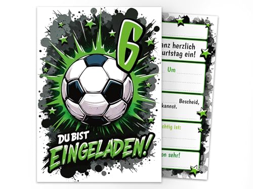 12 Einladungskarten zum 6. Kindergeburtstag Jungen Fußball Fussball Kinder coole bunte Einladungen sechste Geburtstag Geburtstagseinladungen Kids 12 Einladungskarten zum 6. Kindergeburtstag Jungen Fußball Fussball Kinder coole bunte Einladungen sechste Geburtstag Geburtstagseinladungen Kids von Junaversum