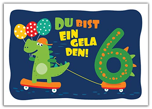 12 Einladungskarten zum 6. Kindergeburtstag Jungen Jungs Dinosaurier Einladungen sechste Geburtstag Kinder von Junaversum