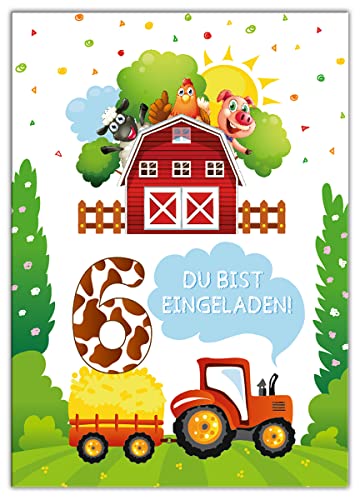 12 Einladungskarten zum 6. Kindergeburtstag sechste Geburtstag Mädchen Jungen Bauernhof Outdoor-Party von Junaversum