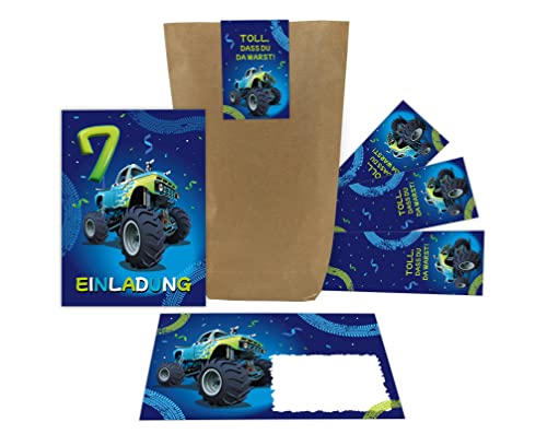 12 Einladungskarten zum 7. Kindergeburtstag Einladung siebte Geburtstag Jungen Auto Monster-Truck incl. 12 Umschläge, 12 Tüten, 12 Aufkleber 12 Einladungskarten zum 7. Kindergeburtstag Einladung siebte Geburtstag Jungen Auto Monster-Truck incl. 12 Umschläge, 12 Tüten, 12 Aufkleber von Junaversum