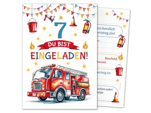 12 Einladungskarten zum 7. Kindergeburtstag Jungen Feuerwehr Kinder Junge coole bunte Einladungen siebte Geburtstag Geburtstagseinladungen Kids 12 Einladungskarten zum 7. Kindergeburtstag Jungen Feuerwehr Kinder Junge coole bunte Einladungen siebte Geburtstag Geburtstagseinladungen Kids von Junaversum