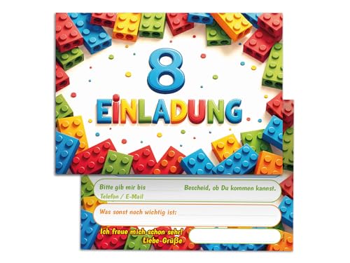 12 Einladungskarten zum 8. Kindergeburtstag Bausteine Kinder Jungen Mädchen coole bunte Einladungen achte Geburtstag Geburtstagseinladungen Kids 12 Einladungskarten zum 8. Kindergeburtstag Bausteine Kinder Jungen Mädchen coole bunte Einladungen achte Geburtstag Geburtstagseinladungen Kids von Junaversum