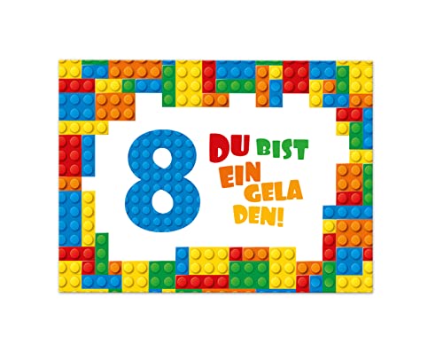 12 Einladungskarten zum 8. Kindergeburtstag Einladung achte Geburtstag Jungen Bausteine von Junaversum