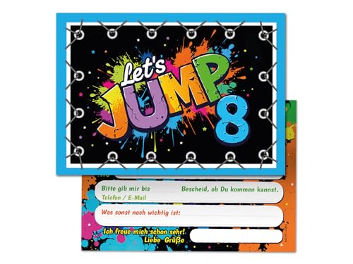 12 Einladungskarten zum 8. Kindergeburtstag Jump Party Mädchen Jungen Kinder coole bunte Einladungen achte Geburtstag Geburtstagseinladungen Kids 12 Einladungskarten zum 8. Kindergeburtstag Jump Party Mädchen Jungen Kinder coole bunte Einladungen achte Geburtstag Geburtstagseinladungen Kids von Junaversum