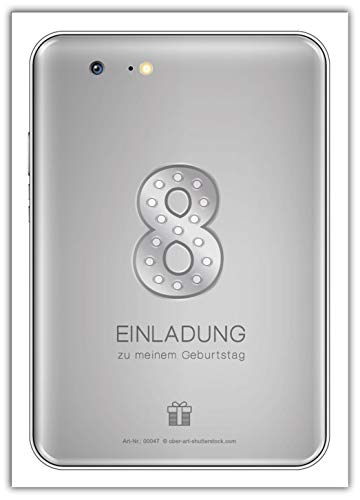 12 Einladungskarten zum 8. Kindergeburtstag Mädchen Jungen Tablet/Einladungen zum achten Geburtstag von Junaversum