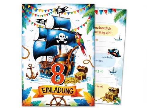 12 Einladungskarten zum 8. Kindergeburtstag Pirat Schiff Jungen Mädchen Kinder coole bunte Einladungen achte Geburtstag Geburtstagseinladungen Kids 12 Einladungskarten zum 8. Kindergeburtstag Pirat Schiff Jungen Mädchen Kinder coole bunte Einladungen achte Geburtstag Geburtstagseinladungen Kids von Junaversum