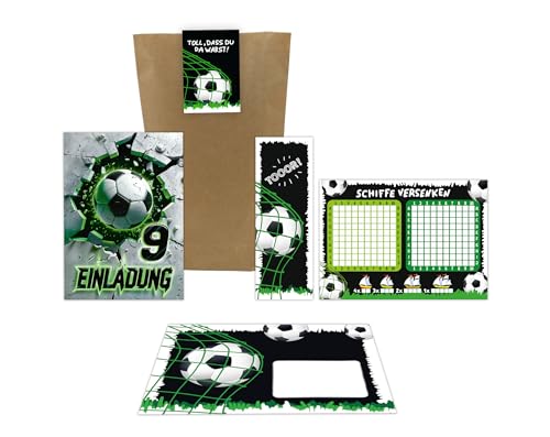 12 Einladungskarten zum 9. Kindergeburtstag Fußball Fussball Kinder Jungen coole Einladungen neunte Geburtstag inkl. 12 Umschläge, 12 Tüten, 12 Aufkleber, 12 Lesezeichen, 12 Schiffe versenken 12 Einladungskarten zum 9. Kindergeburtstag Fußball Fussball Kinder Jungen coole Einladungen neunte Geburtstag inkl. 12 Umschläge, 12 Tüten, 12 Aufkleber, 12 Lesezeichen, 12 Schiffe versenken von Junaversum
