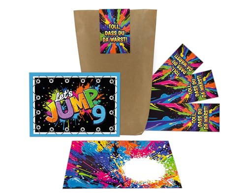 12 Einladungskarten zum 9. Kindergeburtstag Jump Party Mädchen Jungen Kinder coole bunte Einladungen neunte Geburtstag Geburtstagseinladungen Kids inkl. 12 Umschläge, 12 Tüten, 12 Aufkleber 12 Einladungskarten zum 9. Kindergeburtstag Jump Party Mädchen Jungen Kinder coole bunte Einladungen neunte Geburtstag Geburtstagseinladungen Kids inkl. 12 Umschläge, 12 Tüten, 12 Aufkleber von Junaversum