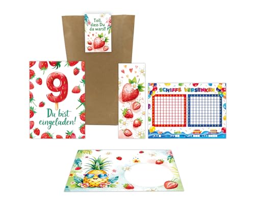 12 Einladungskarten zum 9. Kindergeburtstag Mädchen Erdbeeren Kinder Sommer coole bunte Einladungen neunte Geburtstag inkl. 12 Umschläge, 12 Tüten, 12 Aufkleber, 12 Lesezeichen, 12 Schiffe versenken 12 Einladungskarten zum 9. Kindergeburtstag Mädchen Erdbeeren Kinder Sommer coole bunte Einladungen neunte Geburtstag inkl. 12 Umschläge, 12 Tüten, 12 Aufkleber, 12 Lesezeichen, 12 Schiffe versenken von Junaversum