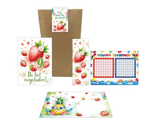 12 Einladungskarten zum 9. Kindergeburtstag Mädchen Kinder Erdbeeren coole bunte Einladungen neunte Geburtstag inkl. 12 Umschläge, 12 Tüten, 12 Aufkleber, 12 Lesezeichen, 12 Schiffe versenken 12 Einladungskarten zum 9. Kindergeburtstag Mädchen Kinder Erdbeeren coole bunte Einladungen neunte Geburtstag inkl. 12 Umschläge, 12 Tüten, 12 Aufkleber, 12 Lesezeichen, 12 Schiffe versenken von Junaversum