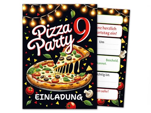 12 Einladungskarten zum 9. Kindergeburtstag Pizza Party Pizza-Party Pizzaessen Kinder Mädchen Jungen Einladungen neunte Geburtstag Geburtstagseinladungen von Junaversum