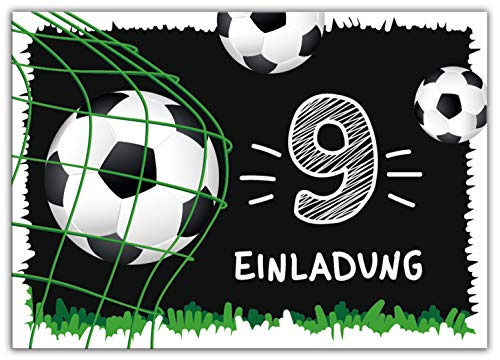 12 Einladungskarten zum 9. Kindergeburtstag neunte Geburtstag Jungen Fussball Fußball von Junaversum