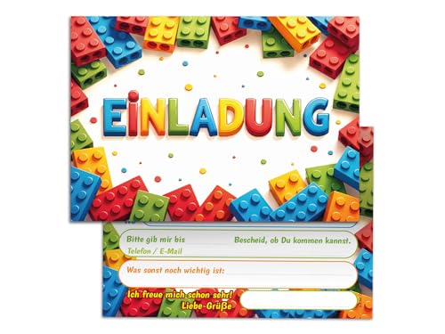 12 Einladungskarten zum Kindergeburtstag Bausteine Kinder Jungen Mädchen coole bunte Einladungen Geburtstag Geburtstagseinladungen Kids 12 Einladungskarten zum Kindergeburtstag Bausteine Kinder Jungen Mädchen coole bunte Einladungen Geburtstag Geburtstagseinladungen Kids von Junaversum