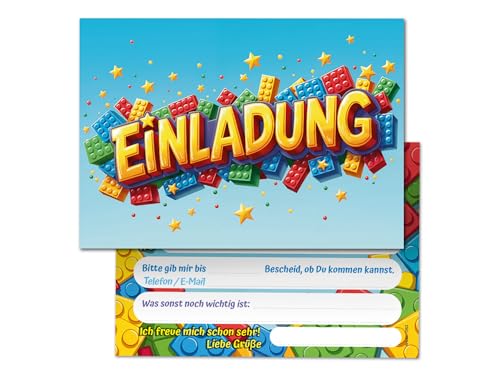 12 Einladungskarten zum Kindergeburtstag Bausteine Mädchen Jungen Kinder coole bunte Einladungen Geburtstag Geburtstagseinladungen Kids 12 Einladungskarten zum Kindergeburtstag Bausteine Mädchen Jungen Kinder coole bunte Einladungen Geburtstag Geburtstagseinladungen Kids von Junaversum