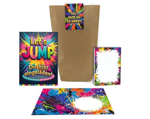 12 Einladungskarten zum Kindergeburtstag Jump Party Mädchen Jungen Kinder coole bunte Einladungen Geburtstag Geburtstagseinladungen Kids inkl. 12 Umschläge, 12 Tüten, 12 Aufkleber, 12 Blöcke 12 Einladungskarten zum Kindergeburtstag Jump Party Mädchen Jungen Kinder coole bunte Einladungen Geburtstag Geburtstagseinladungen Kids inkl. 12 Umschläge, 12 Tüten, 12 Aufkleber, 12 Blöcke von Junaversum