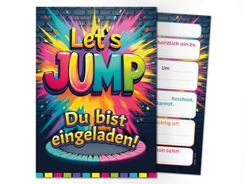 12 Einladungskarten zum Kindergeburtstag Jump Party Mädchen Jungen Kinder coole bunte Einladungen Geburtstag Geburtstagseinladungen Kids von Junaversum