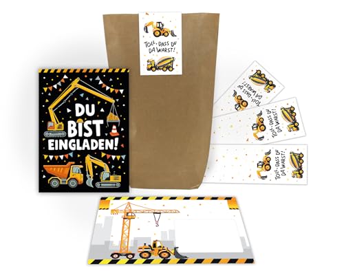 12 Einladungskarten zum Kindergeburtstag Jungen Bagger Baustelle Kinder coole bunte Einladungen Geburtstag Geburtstagseinladungen Kids inkl. 12 Umschläge, 12 Tüten, 12 Aufkleber 12 Einladungskarten zum Kindergeburtstag Jungen Bagger Baustelle Kinder coole bunte Einladungen Geburtstag Geburtstagseinladungen Kids inkl. 12 Umschläge, 12 Tüten, 12 Aufkleber von Junaversum