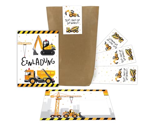 12 Einladungskarten zum Kindergeburtstag Jungen Baustelle Bagger incl. 12 Umschläge, 12 Tüten, 12 Aufkleber 12 Einladungskarten zum Kindergeburtstag Jungen Baustelle Bagger incl. 12 Umschläge, 12 Tüten, 12 Aufkleber von Junaversum
